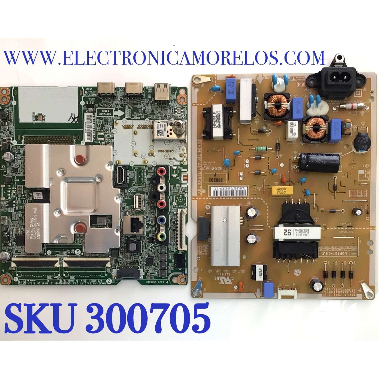 KIT DE TARJETAS PARA TV LG / MAIN EBU66055402 / EAX69083603(1.0) / FUENTE EAY65170101 / EAX68304101(1.7) / PANEL NC430DQG-ABHX1 / MODELO 43UN7300PUF / 43UN7300PUF.BUSFLJM